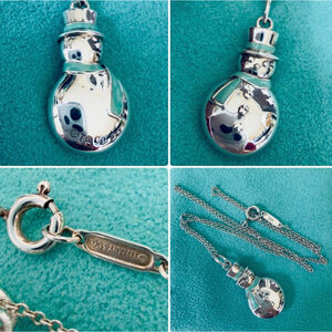 Tiffany & Co. 925 Silver Blue Enamel Snowman Charm Pendant Necklace 16”